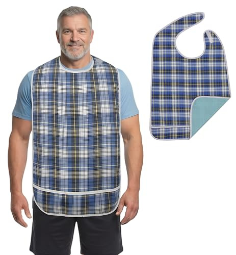 Modaliv Premium Adult Bib – Extra Large Reusable Waterproof Clothing Protector, Machine Washable, Adaptive Dining Bib for Men & Women, Gift for Seniors (Blue)