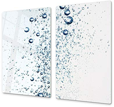 Cutting Board and Cooktop Cover - Impact & Shatter Resistant Glass; Measures: Single: 60 x 52 cm”; Double: 2 x 30 x 52 cm; D02 Water Series: Water 24