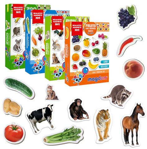 Fridge Magnets for Kids 1-4 - 85 Zoo, Farm Animals, Fruits & Vegetables Magnets - Montessori Educational Learning Toy for Toddlers - Large Realistic Refrigerator Magnets - Preschool Kids Gift