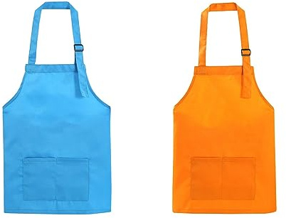 2 Pezzi Grembiule Impermeabile Resistente per Bambini Grembiule da Pittura e da Cuoco Regolabile per Cucinare, Cuocere Forno, Dipingere Artigianato (Blu e Arancione)