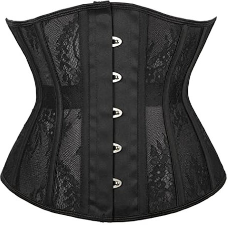 Valin Damen Schwarz Taillentrainer Korsage Korsett Shapewear Mesh Unterbrust Korsett Mit Stahlknochen Corset Latex Schnüren Corsage,30-32,C766