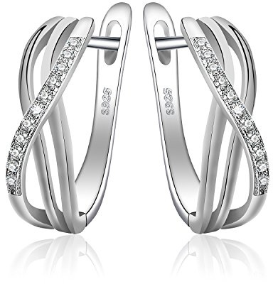 JewelryPalace Infinity Cubic Zirconia Creole Hoop Earrings for Women, Love Knot 925 Sterling Silver 14k White Gold Plated Huggie Earrings for Women, Simulated Diamond Jewelry Sets