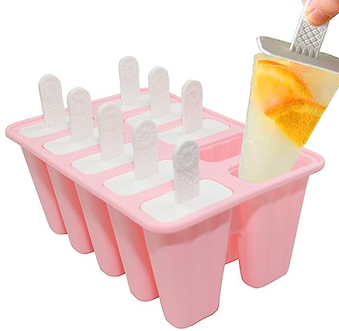 Ram® Silicone Ice Cream Mould Ice Lolly Mould FDA Certified Food Ice Pop Maker Popsicle Molds with Sticks and Drip Guards (12, Pink)