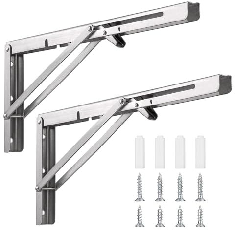 Nutabevr 2er-Pack Professionelle Edelstahl Klappkonsolen, 400mm Klappkonsole Tisch, Platzsparend Klappbares Regal, Wandmontierte Schwimmende Tischhalter dreieckige Halterungen, für DIY Werkbank