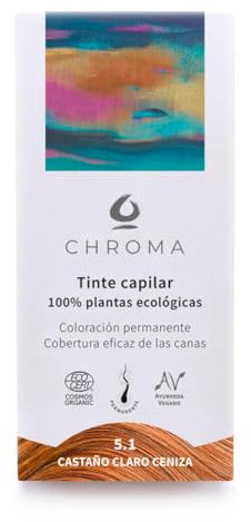 Tintes Chroma BIO Castaño Claro Ceniza 5.1 – 100g – Tinte Vegetal en Polvo sin Amoníaco – Reflejos Fríos – Cobertura de Canas – Vegano y Botánico – Cabello Fuerte, Suave y Brillante
