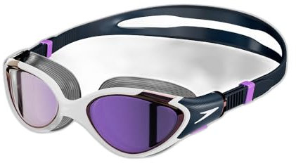 Speedo Women's Biofuse 2.0 Swimming Goggles | Female Design | Patented Adjust Mechanism | Anti-Fog | Anti-Leak | Comfort Fit, White/True Navy/Sweet Purple/Flash Purple, One Size