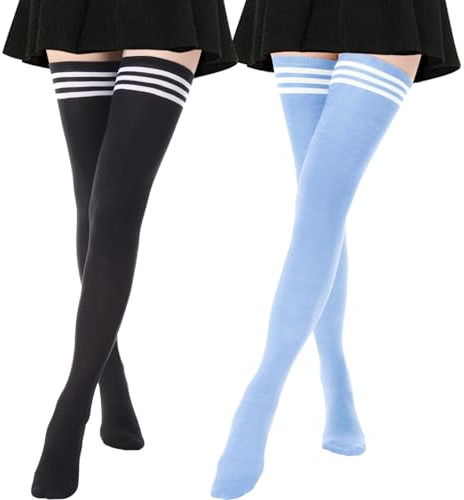 DRESHOW 2 Paar Damen Extra Lange Socken Überknie Lange Kniestrümpfe Overknee Strümpfe Retro Schüler Überknie Strick Socken
