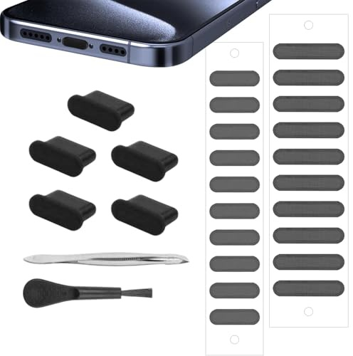 KkvoGmle 9-teiliges Set Handy Staubschutz, Anwendbar auf USB C Staubschutzstecker, Lautsprecher Handy Reinigungsset, Schwarz Reinigungsbürsten Set, Telefonhörer Reinigungswerkzeug