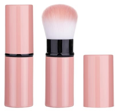 Xinpinzhou Pink Retractable Makeup Brush, Retractable Blush Blusher Face Powder Kabuki Foundation Brush for Cheeks