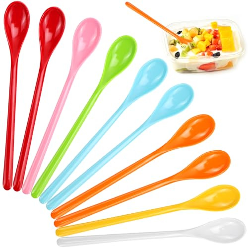 Eislöffel Lange Löffel Eierlöffel kunststoff Teelöffel 10 Stück Suppenlöffel Kinderlöffel Plastik Kleine Löffel Groß Bunt Spoon Set Plastiklöffel Klein zum Mischen von Eistee Eis Latte Cocktail