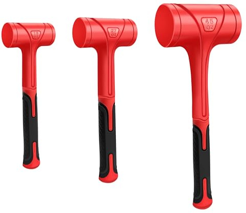 C&T Dead Blow - Set di 3, Martello antirimbalzo, colore: rosso e nero, design resistente agli urti, nessun martello rimbalzo Unibody Molded Checkered Grip Spark and Rebound Resistant