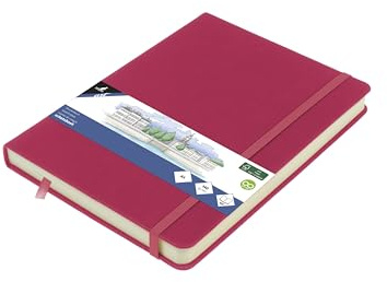 Carnet de croquis Kangaro A5, couverture rigide, en polyuréthane, 80 feuilles, 140 g, papier crème avec élastique et ruban