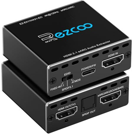4K@120Hz HDMI 2.1 eARC Audio Extractor Dolby Atmos/Vision VRR/ALLM CEC Bypass HDCP2.3 SPDIF Output Plug & Play for Soundbars/Sono-s ARC/eARC/PS5/Xbox
