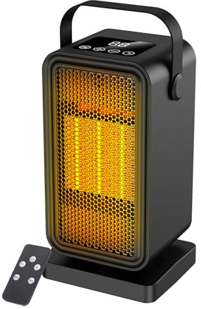 Space Heater with PTC Ceramic, 1200W Portable Electric Heater with Smart Remote, Thermostat, 3S Fast Heat, 2 Modes, 12H Timer, Overheat Protection, Fan Heater with LCD Display for Office Desk Bedroom