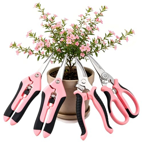 Lot de 4 Ciseaux de Jardinage - 3 Types de Secateur, Jardin Professionnel, Secateur De Jardin, Coupe Précis Cisaille de Jardin pour Plante, Fleurs, Branches, Roses, Bonsai, Fruit,Rose