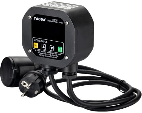 Wiltec Pressostat électronique pour surpresseur domestique, pompe de jardin, pressostat à démarrage/arrêt automatique, dispositif de sécurité en cas de manque d'eau, capteur de pression