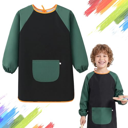 COMOOKA 1Pc Tablier Peinture Enfant 7-11 ans Blouse Imperméable Manche Longue avec Poche Tablier de Bricolage Art Coloriage Artisanat pour Garçon Fille