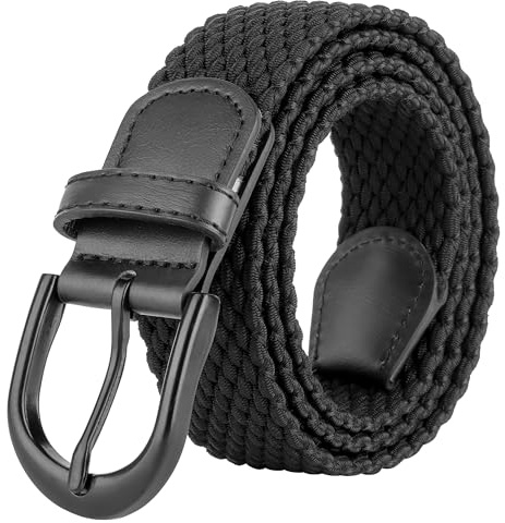 Mile High Life Cintura Intrecciata Elasticizzata | Fibbia Ovale in Tinta Unita Nera | Parte Terminale in Pelle Sintetica Uomo/Donna/Bambino (7 Taglie 27 Colori