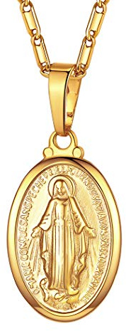 Suplight Collana Donna Medaglia Miracolosa Placcato Oro 18K Collana Donna con Medaglia Miracolosa Oro Ciondolo Madonna Miracolosa Maria Vergina Religioso Catolico Cristiano