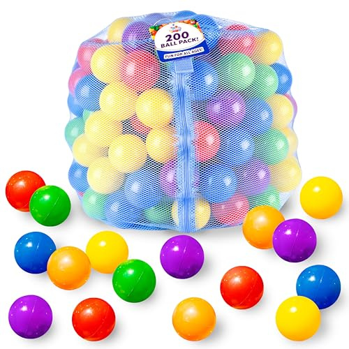 Sunny Days Entertainment 200 Premium Crush-Resistant Play Balls for Ball Pits – Non-Toxic, BPA & Phthalate Free – Vibrant Assorted Colors with Zippered Storage Bag (2.5 Diameter)