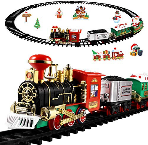 TOYANDONA Weihnachtszug-Set – Spielzeugzug-Set mit Lichtern und Geräuschen Eisenbahnen, rund, für unter / rund um den Weihnachtsbaum, Geschenk für Kinder