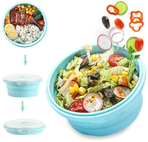 1200ml Bol Pliable Camping, Boîte à Lunch Pliante en Silicone Rond Rétractable Récipients Alimentaires Déjeuner Bento Box Stockage de Nourriture Silicone boîte Stockage, Bol Saladier avec Couvercle