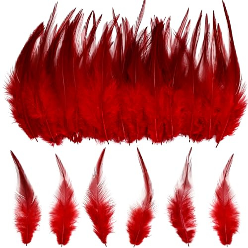 THARAHT 200pcs Red Saddle Hackle Rooster Feather Loose Bulk 5-7 inch 12-17cm for DIY Dream Catcher Decoration Natural Saddle Hackle Rooster Feather