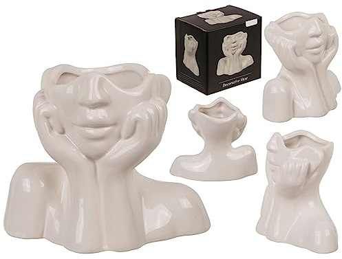 ReWu Vase Blumenvase Face Gesicht Keramikvase Körper-Blumenvase 250 ml Wohndekoration Tischdekoration Dekorativ Dekoration 14 x 7 x 11,5 cm