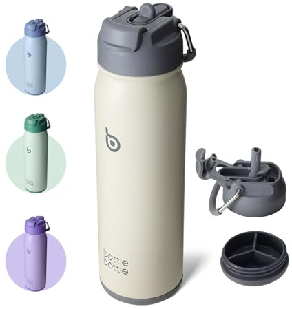 BOTTLE BOTTLE Edelstahl Trinkflasche 650ml Strohhalm&Pillenfach Sport Grau