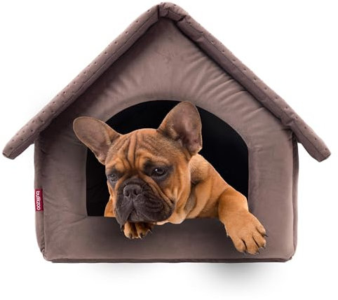 Elegant Hundehöhle, Hundehütte | Größe XL: 44 x 55 x 43 cm | Farbe: Braun Velvet | Hundehaus für mittlere und Große Hunde | Katzenhaus, Katzenhöhle