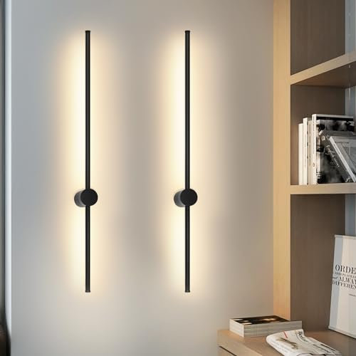 ZMH 2er LED Wandleuchte innen Wandlampe - 60CM Schwarz Modern Flurlampe Schwenkbar Design Treppenhauslampe Indirekt 3000K Warmweiß Wandbeleuchtung für Wohnzimmer Schlafzimmer Flur Treppenhaus Bett