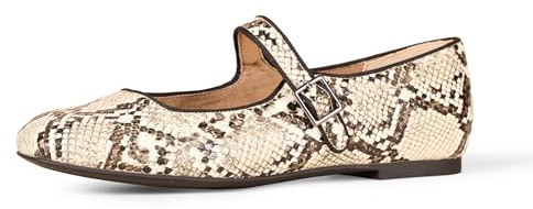 Amazon Essentials Women's Velvet Mary Jane Ballet Flat with Buckle Strap, Snake Faux Leather, 6