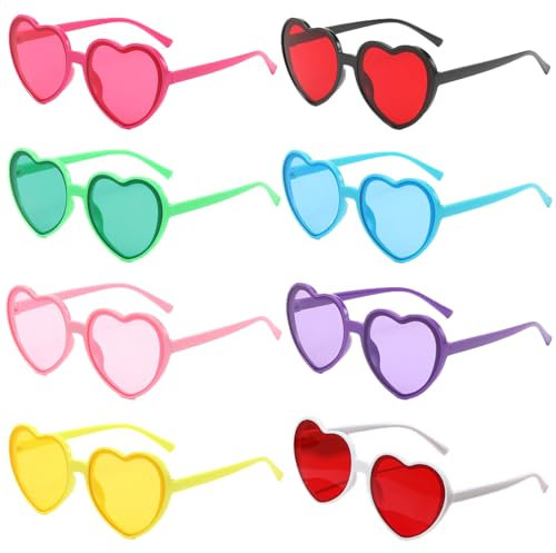 Daover 8 Paar Herz Sonnenbrille, Bunte Herzbrille Partybrille, Lustige Partybrillen, Bonbonfarbene Gläser, Hippie Brille für Geburtstagsfeier, Fasching, Karneval, Malle, für Kinder und Erwachsene