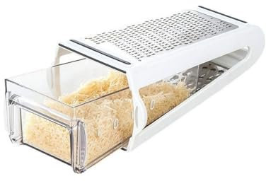 KOMUNJ Grattugia per formaggi con contenitore – Grattugia professionale per formaggio con contenitore, grattugia a mano per la cucina, in acciaio inox, contenitore rimovibile su entrambi i lati, per