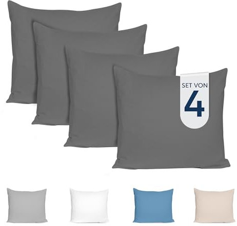 Dreamzie Kissenbezug 80x80 (4er Set) - 100% Jersey Baumwolle 150 g/qm Kissenbezüge - Anthrazit - Für Kissen 80 x 80 cm - Kissenhülle - Kissenbezug - Resistent und Hypoallergen - Zertifiziert Oeko-Tex