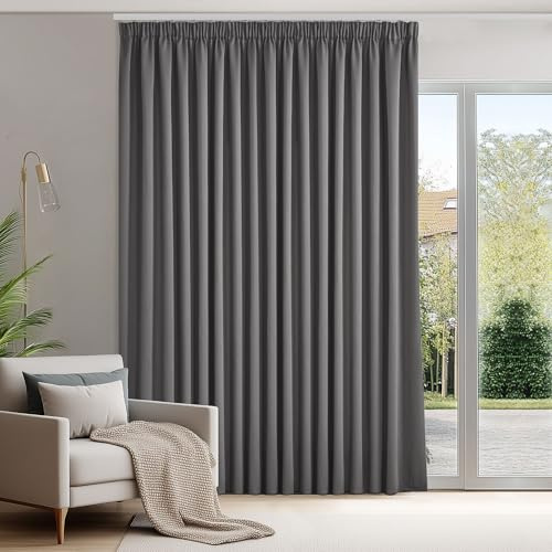 Deconovo Tende Oscuranti per Interni con Fettuccia, Termiche Isolanti – 3 Modi di Montaggio, per Camera da Letto e Soggiorno, 1 Pannelli 300x260 cm, Grigio Chiaro, Certificato OEKO-TEX