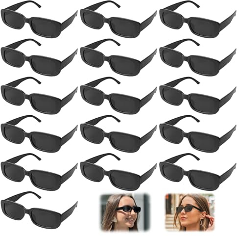WANDGU Lot de 16 lunettes de soleil rectangulaires pour femme : lunettes de soleil de fête, tendance, néon, noires pour voyage, conduite, pêche