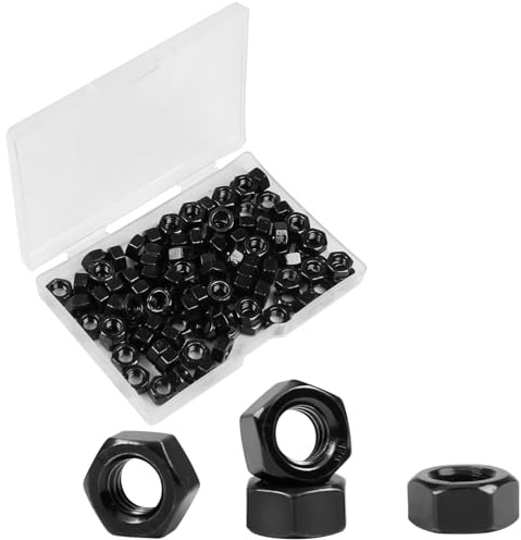 Yinpecly 100pcs M6-1.0 Hex Nut, Carbon Steel Grade 8.8, Black Oxide, M6x1.0mm Hex Drive, Metric Hexagon Hex Nut Black, Small Nuts Fasteners, Right Hand, M6 Replacement Nut