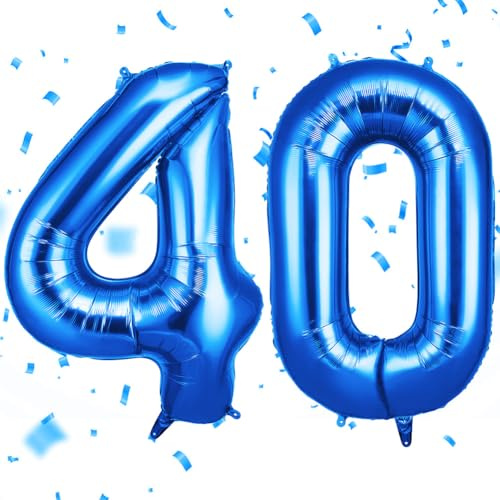 OFFCUP Globo Número 40 Azul 40 (101cm), Grande Globos Foil, Globo Numeros Gigante, Inflar con Helio o Aire, Decoracion para Niño Niña Adultos La Boda Aniversario Cumpleaños Fiestas