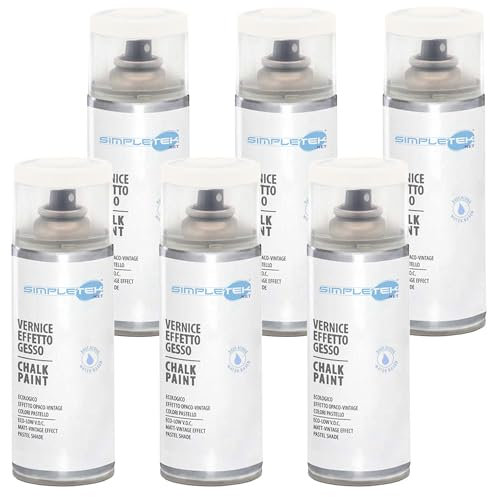 SIMPLETEK - 6x Bombolette Spray Vernice Effetto Gesso Ultra Opaco Beige V404BE Vintage Retro Universale a Base d'Acqua (Kit da 6 pezzi)