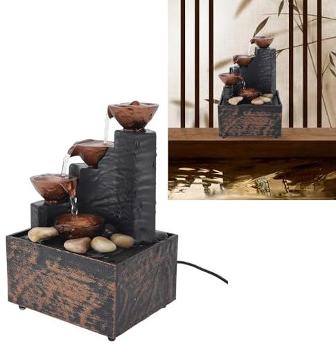 Riqueza de Sustvita Que atrae la decoración del Feng Shui, la Fuente de Agua de la Mesa USB con luz LED, Mini Cascada para Alivio del estrés, Elegante Cascada Interior para Sala