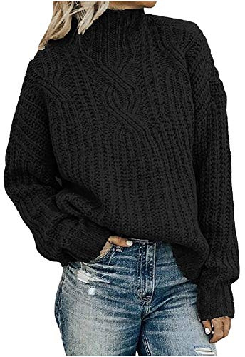 Yolimok Ladies Jumpers Mock Neck Cable Knit Sweater Oversized Crew Neck Chunky Knit Jumper Women's Jumpers Casual Daily Wear Sweater Fashion Stretchy Daily Wear Elegant Knitwear for Fall Winter