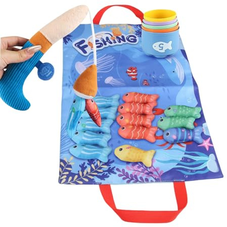 Fishing Game – förskola tyg fiskespel – sortera inlärningsinteraktiv sensorisk vattenlek för småbarnsspel med stapelkoppar för bad pool party badrum rolig aktivitet