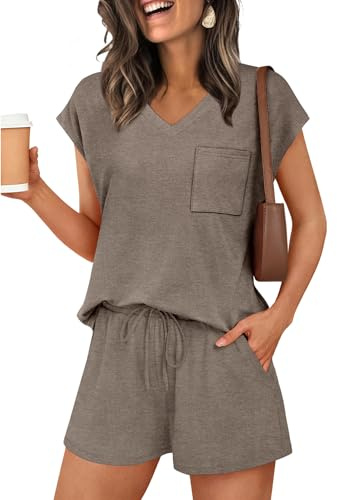 RUMIA Lounge Sets for Women 2 Piece Cap Sleeve Casual Summer Pajamas Loungewear Grey XL