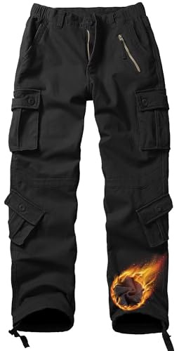 VATINNT Women's Fleece Lined Hiking Trousers Winter Thermal Cargo Work Trousers Windproof Ski Snow Pants with 9 Pockets JR39 Black 14