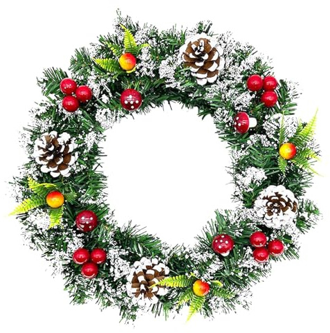 Corona dell'Avvento artificiale, bacche e corona per feste davanti alla porta, elegante composizione verde invernale con e finto (C, 40 x 40 cm)