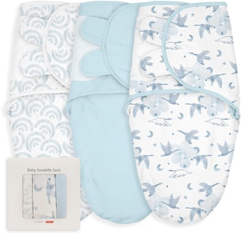 Soarwg Kids Saco para bebé de 0 a 3 meses, 3 unidades, algodón | Diseño de vals de nubes. Saco ajustable de 0 a 3 m. Transpirable. Lavable. Certificado Oeko-Tex.