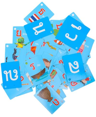 Abaodam 45pcs Thai Language Flash Cards for Early Education Photo Cards Vocabulary Builder Educational Spelling Games for Ages 6-8 Home Learning