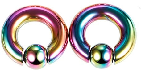 Hoisy Piercing lobe set med 2, tunnel öronplugg 10 mm (00G), ring med boll, rostfritt stål, färgat
