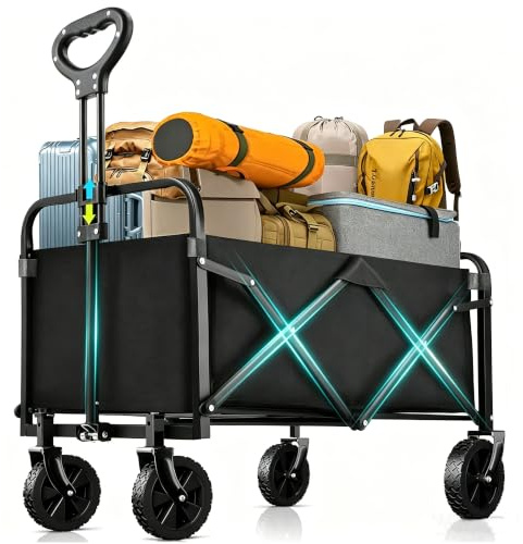 Festival Trolley on Wheels, Foldable Heavy Duty Camping Trolley, Adjustable Handle Beach Cart, Collapsible Folding Wagon for Camping Beach Outdoor